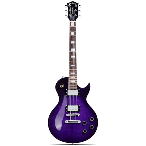 Leo Jaymz SC Series Electric Guitar – Mahogany Body, Laurel Fingerboard, Dual Humbuckers, Stainless Steel Frets, Tune-O-Matic Bridge, C Neck, 18:1 Tuners (Violet Flame)