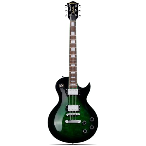 Leo Jaymz SC Series Electric Guitar – Mahogany Body, Laurel Fingerboard, Dual Humbuckers, Tune-O-Matic Bridge, C Neck, 18:1 Tuners (Black Green)