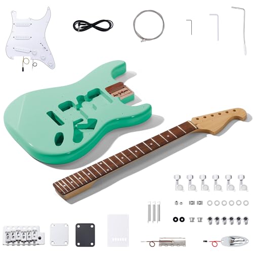 Leo Jaymz DIY ST Style Electric Guitar Kits,Spray-painted Mahogany Body,Laurel Wood Fingerboard and Maple Neck, including all Components (ST-Surf Green)
