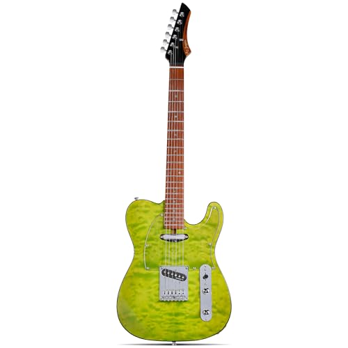 Leo Jaymz TL Electric Guitar - Ocean Maple Top, Mahogany Body, Maple Neck - Alnico V Pickups, Locking Tuners- Solid Choice for Beginners & Intermediate Players (Green Ocean)