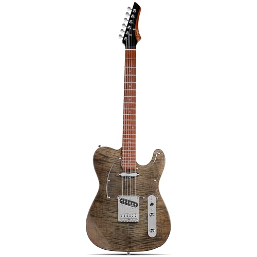 Leo Jaymz TL Electric Guitar - Flame Maple Top, Mahogany Body, Maple Neck - Alnico V Pickups - Solid Choice for Beginners & Intermediate Players (Black Flame)