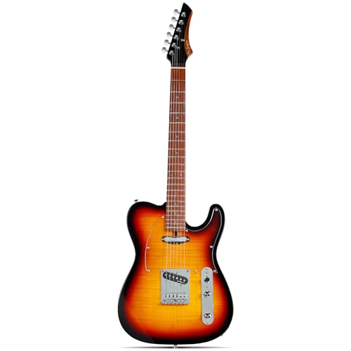 Leo Jaymz TL Electric Guitar - Flame Maple Top, Mahogany Body, Maple Neck - Alnico V Pickups, Locking Tuners - Solid Choice for Beginners & Intermediate Players (Sunburst)