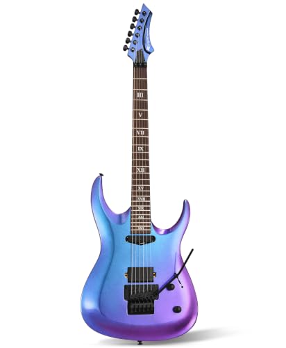 Leo Jaymz Tsunami Electric Guitar Mahogany Body & Roasted Maple Neck, HH Pickups with Rail, Double-Locking Tremolo, 24 Frets(Chameleon)